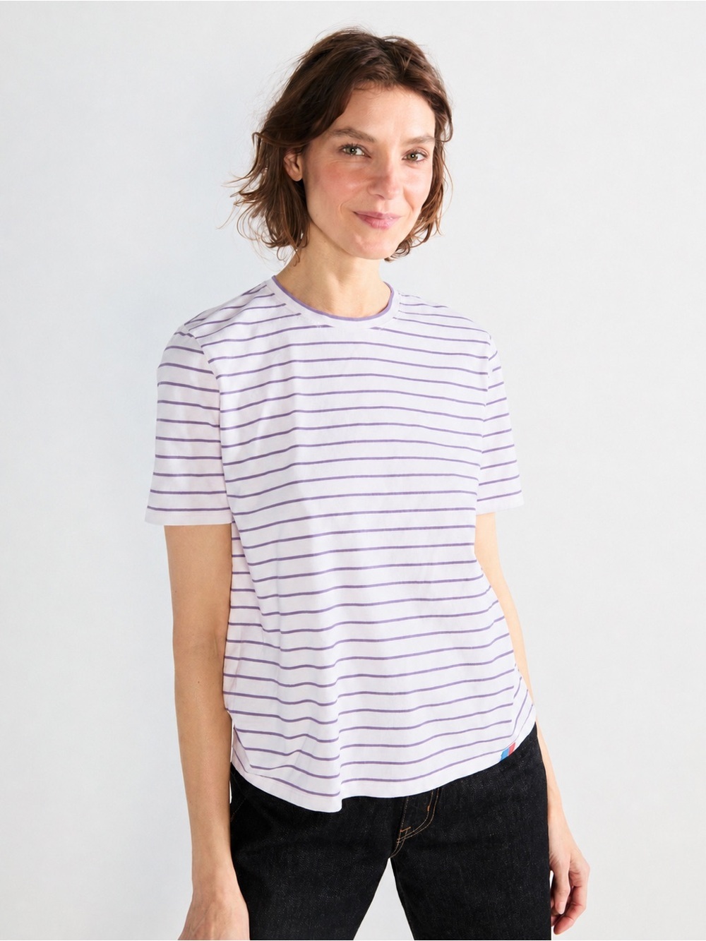 KULE The Modern Striped Tee 100% Cotton Relaxed Crewneck White Lavender XS
